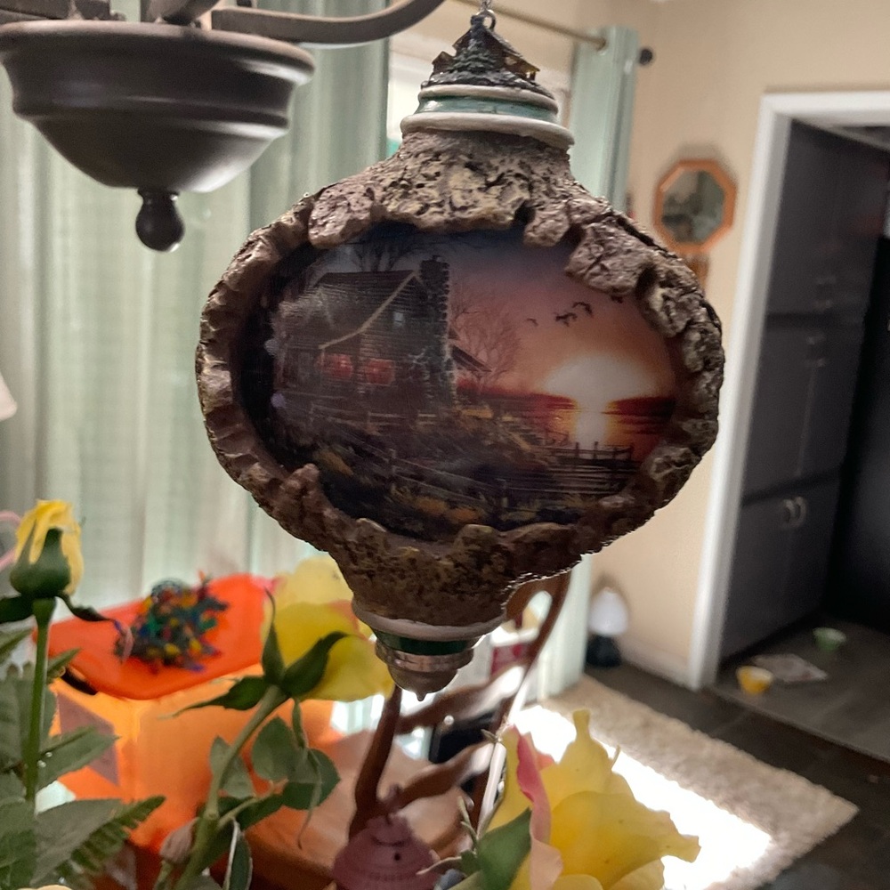 BR-Charming Cottage Sunset Holiday Ornament Terry REDLIN-Bradford Exchange